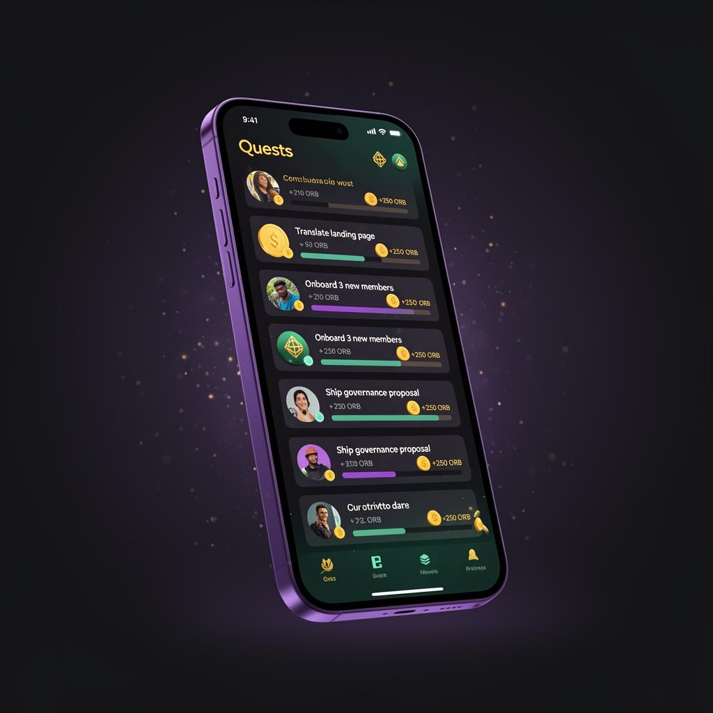 Orbit Quests on iPhone — community contributors earning token rewards
