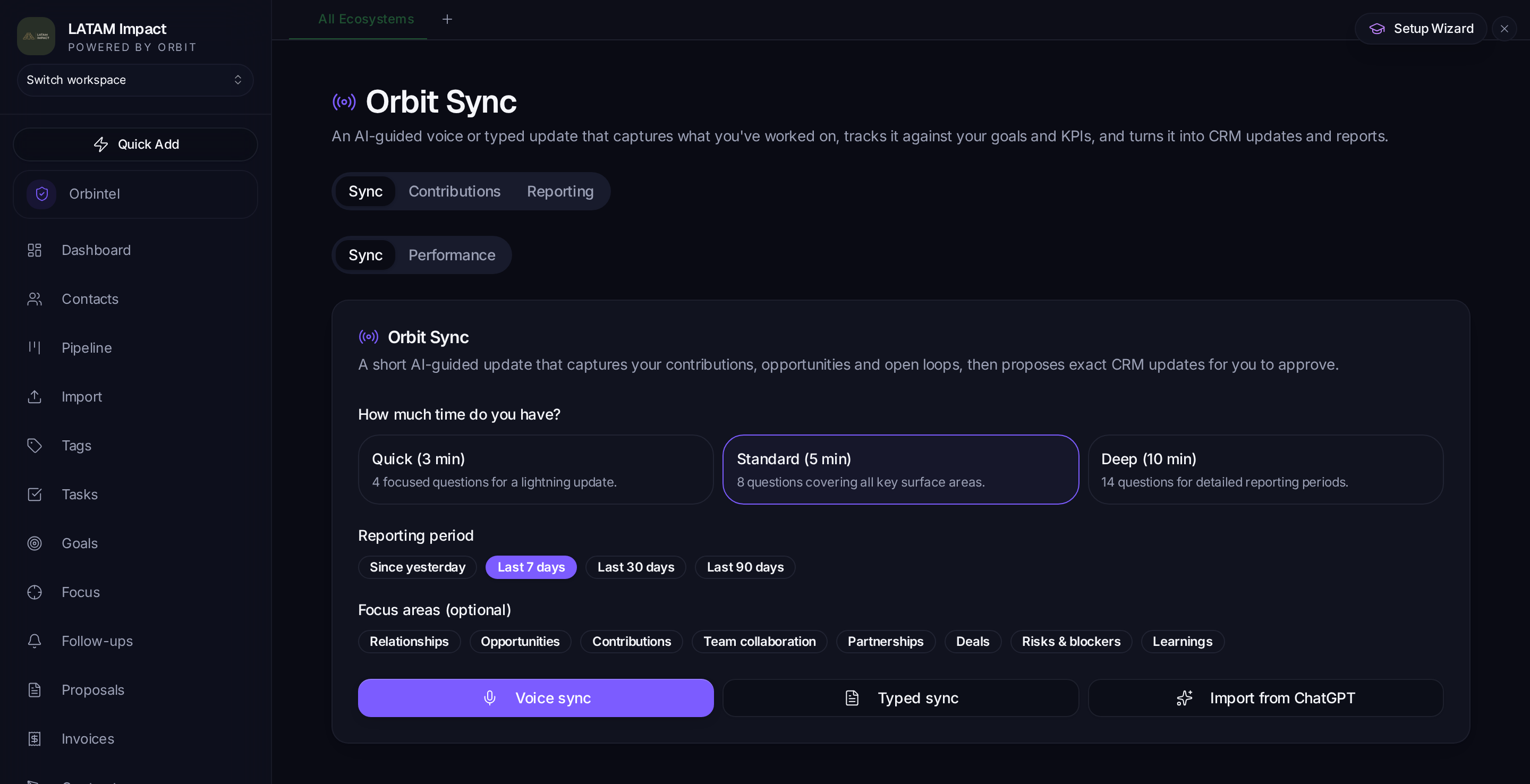 Orbit Sync AI voice intake inside the Orbit CRM