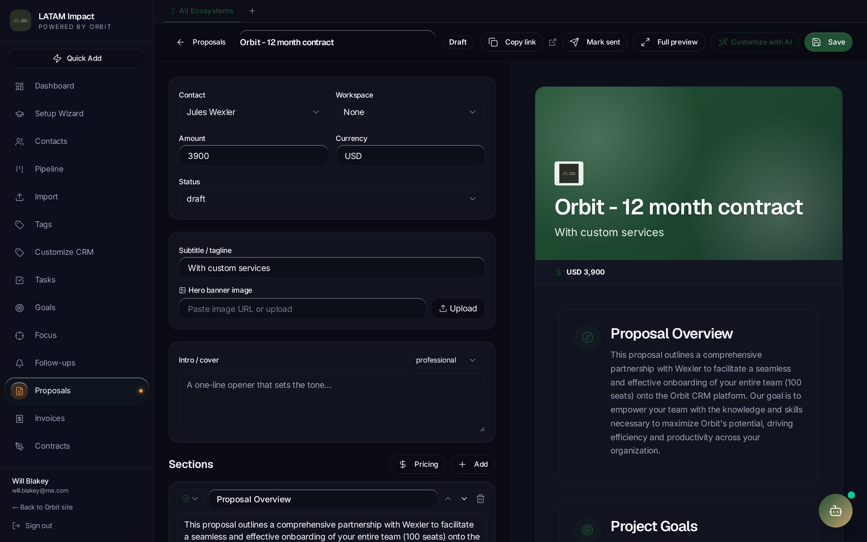 Branded AI proposal inside Orbit